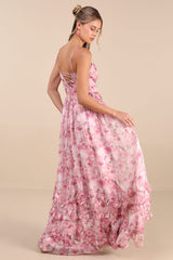 Novella Pink Floral Ruffled Bustier Lace-Up Maxi Dress