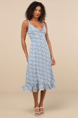 Darling Daisies Blue Floral Print Midi Dress