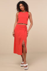 Aubin Red Column Wrap Midi Skirt