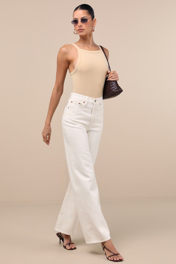 Ribcage White Wide-Leg High-Waisted Denim Jeans