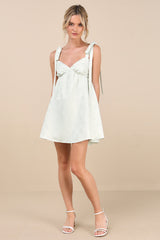 Precious Allure Light Sage Green Jacquard Tie-Strap Mini Dress
