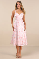 Selini Blush Pink Floral Satin Bustier Backless Midi Dress
