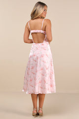 Selini Blush Pink Floral Satin Bustier Backless Midi Dress