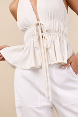 Adelita Cream Tie-Front Halter Peplum Top