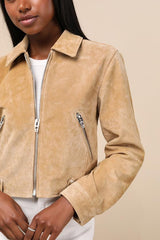 Isidora Tan Suede Leather Cropped Jacket