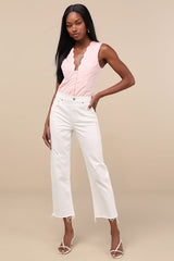 Sundaze White Raw Hem Cropped Denim Jeans