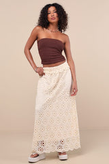 Kiros Cream Floral Eyelet Embroidered Maxi Skirt