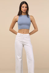 Let's Tie It Slate Blue Tie-Back Cropped Tank Top