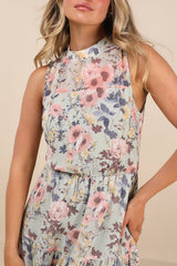In My Dreams Sage Floral Print Midi Dress