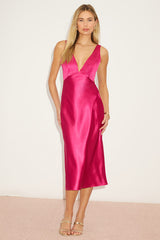 Unmatched Elegance Fuchsia Satin Sleeveless Midi Dress