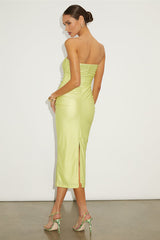 Gorgeous Reputation Lime Green Strapless Ruched Midi Dress