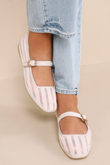 Tameka Bone Mesh Striped Buckle Ballet Flats