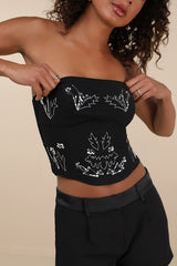 Suni Black Mesh Sequin Strapless Crop Top