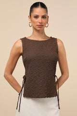 Bizzy Brown Textured Side-Tie Tank Top