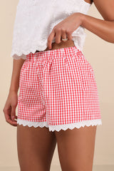 Marija Red Gingham Scalloped Shorts