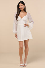 Medora Ivory Long Sleeve Lace-Up Mini Dress