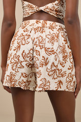 Railee Ivory and Brown Floral Pull-On Shorts