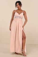 Kaylin Blush Pleated Lace Maxi Dress