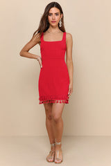 Feel the Sunshine Red Tassel Mini Dress