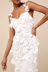Kore White and Beige 3D Floral Mermaid Maxi Dress