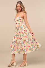Aleyna Yellow Abstract Pleated Lace-Up Bustier Midi Dress