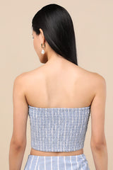Solana Blue Striped Strapless Button-Front Top