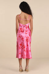 Glamorous Efforts Hot Pink Floral Print Tie-Back Midi Dress