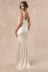 Love All of Me Champagne Satin Maxi Dress