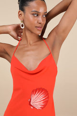 Thalassa Bright Orange Seashell Backless Maxi Dress