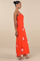 Thalassa Bright Orange Seashell Backless Maxi Dress