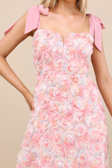 Tarina Pink Multi 3D Rosette Tie-Strap Midi Dress