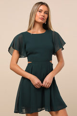 Blissful Love Dark Green Cutout Mini Skater Dress