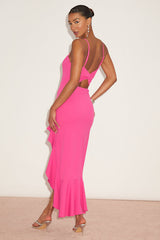 Iveta Fuchsia Cutout Ruffled Sleeveless Midi Dress