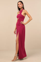 Sashia Magenta Sleeveless Asymmetrical Maxi Dress