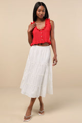 Smiling Sweetie Bright Red Knit Ruffled Sleeveless Sweater Top