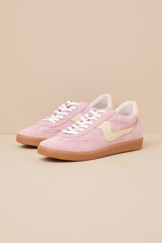 Notice Guava Suede Leather Color Block Lace-Up Sneakers