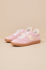 Notice Guava Suede Leather Color Block Lace-Up Sneakers