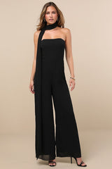 Kavina Black Wide-Leg Jumpsuit and Scarf Set