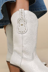 Rhythm 'N' Blues White Leather Embossed Mid-Calf Western Boots