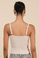 Melika Beige Ribbed Knotted Crop Tank Top