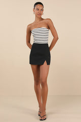 Briana Black Notched Mini Skirt
