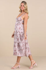 Marvelously Darling Mauve Floral Tiered Backless Midi Dress