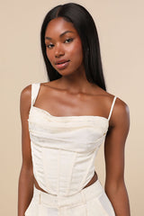 Karee Ivory Satin Asymmetrical Bustier Top