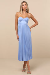 Irelyn Dusty Blue Satin Bustier Midi Dress