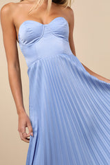 Irelyn Dusty Blue Satin Bustier Midi Dress