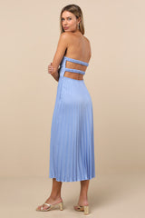 Irelyn Dusty Blue Satin Bustier Midi Dress