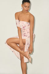 Jayleen Light Pink Floral Mesh One-Shoulder Midi Dress