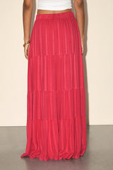 Sunset by the Sea Coral Red Embroidered Tiered Maxi Skirt