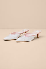 Cleo Pink Floral Satin Pointed-Toe Kitten Heel Pumps