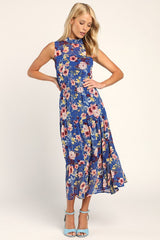 In My Dreams Blue Floral Print Midi Dress